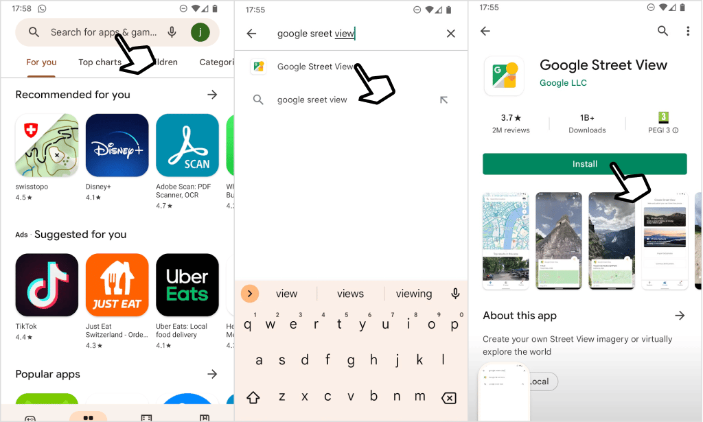 Downloading the Google Street View app